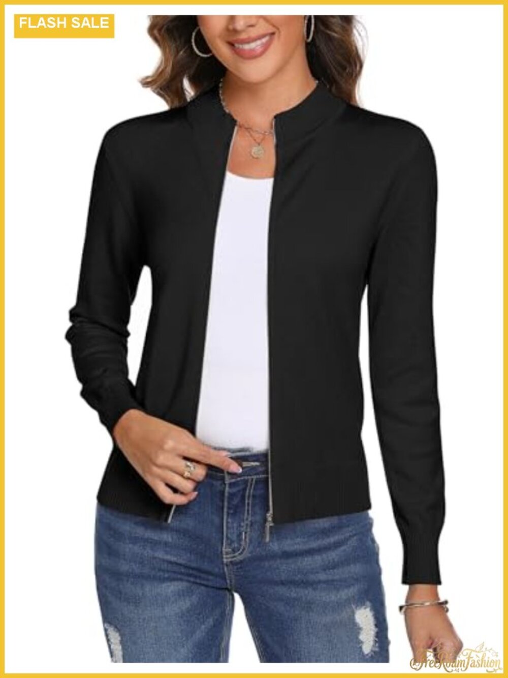 Totatuit Womens Long Sleeve Knitted Zip Up Sweater Cardigan Lightweight Zipper